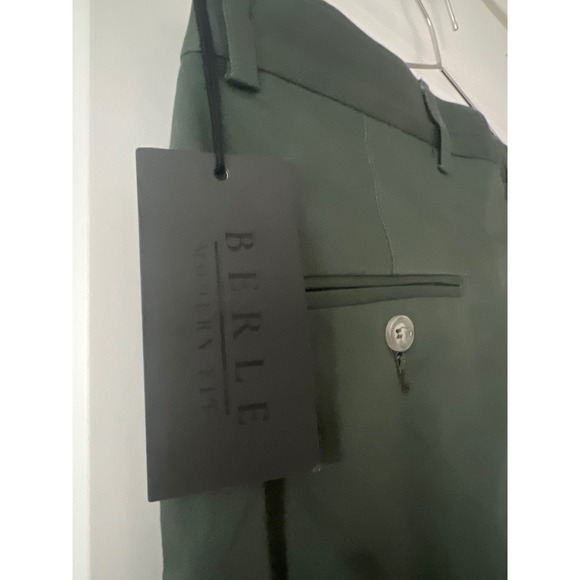 NWT Berle Modern Fit Chinos Dress Pants Olive Green Cotton Blend Mens 32W 32R - Picture 3 of 10